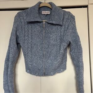 Distressed Zip Up Knit Sweater in Blue